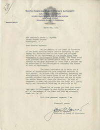 Santee-Cooper: Letter from James H. Hammond (Chairman of Board of Directors of the South Carolina Public Service Authority) to Senator Burnet R. Maybank, March 7, 1944