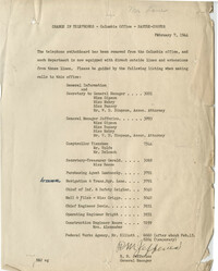 Santee-Cooper: Change in Telephones - Columbia Office - Santee-Cooper, February 7, 1944