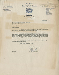 Santee-Cooper: Letter from Richard M. Jefferies (General Counsel of the South Carolina Public Service Authority) to Senator Burnet R. Maybank, November 18, 1943