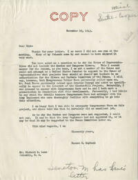 Santee-Cooper: Letter from Senator Burnet R. Maybank to Richard I. Lane, November 19, 1943