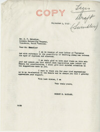 Teenage Draft: Correspondence between J. P. Swindler (Ketchin Mercantile Company) to Senator Burnet R. Maybank, September 2, 1942