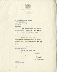 Santee-Cooper: Correspondence between South Carolina Governor Richard M. Jefferies and Senator Burnet R. Maybank, May 1942