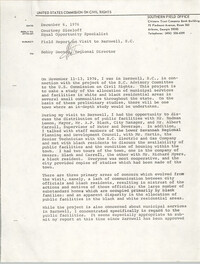 Memorandum from Courtney Siceloff to Bobby D. Doctor, December 6, 1976