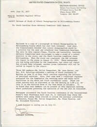 Memorandum from Courtney Siceloff to South Carolina Advisory Committee, June 22, 1977
