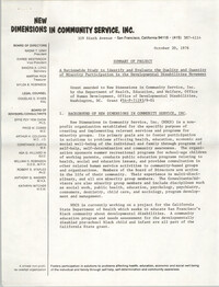 Summary of Project, Nationwide Development Disabilities Study, October 20, 1976