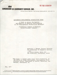 Nationwide Development Disabilities Study, New Dimensions in Community Service, May 1977