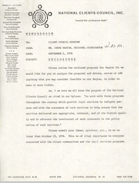 Memorandum from Irene Martin to Client Council Members, National Clients Council, September 1, 1976