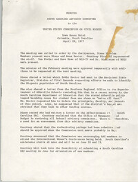 Minutes, South Carolina State Advisory to the U.S. Commission on Civil Rights, April 28, 1977