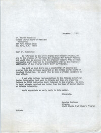 Letter from Bernice Robinson to Wesley Hotchkiss, December 1, 1972