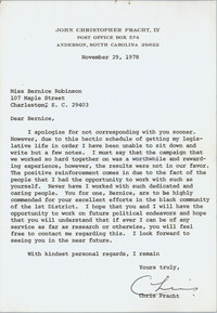 Letter from Chris Pracht to Bernice Robinson, November 29, 1978
