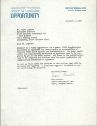 Letter from Jane Cornell to James Clyburn, December 1, 1969