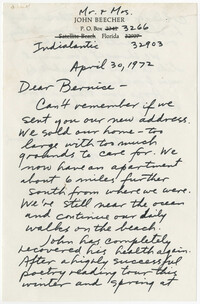 Letter from Barbara Beecher to Bernice Robinson, April 30, 1972