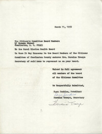 Letter from Esau Jenkins and Hermina Traeye to Rural Mission Health Board, March 11, 1972