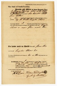 Bill of Sale for the Enslaved Man Tom from Thomas Fleming to Langdon Cheves Sr., 1846