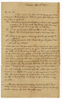 Letter from Langdon Cheves Sr. to Langdon Cheves Jr., April 12th, 1853