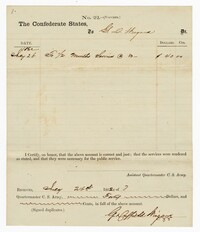Voucher for Services in the Confederate States, July 26th, 1862