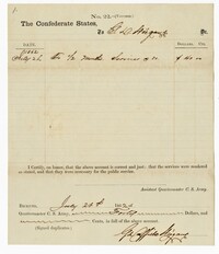 Voucher for Services in the Confederate States, July 21st, 1862