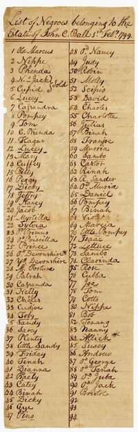 List of Enslaved Persons Owned by John Coming Ball, 1799