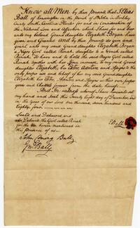 Deed of Gift for the Enslaved Child Rinah from Elias Ball II to Elizabeth Bryan, 1784