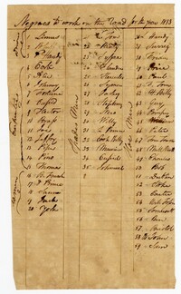 List of Enslaved Men to Work on the Roads, 1813