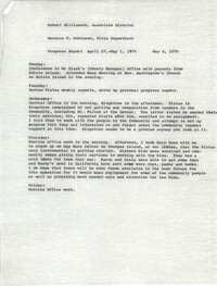 VISTA Progress Report, April 27-May 1, 1970