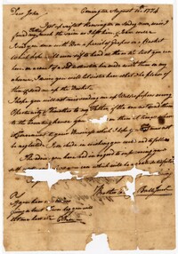 Letter from Elias Ball III to his Brother John Ball, August 16, 1774