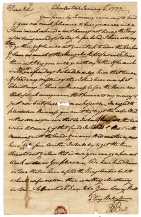Letter from Elias Ball III to his Brother John Ball, January 4, 1777