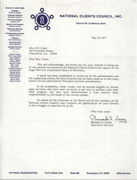 Letter from Bernard A. Veney to Septima P. Clark, May 13, 1977
