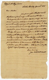 Letter to Eliza Laurens on the Mepkin Bridge Repairs, April 14, 1828