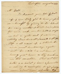Letter from Kensington Plantation Overseer James Coward to John Ball, August 12, 1833