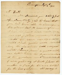 Letter from Kensington Plantation Overseer James Coward to John Ball, September 16, 1833