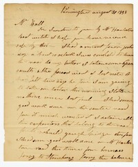 Letter from Kensington Plantation Overseer James Coward to John Ball, August 30, 1833