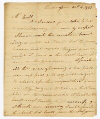 Letter from Kensington Plantation Overseer James Coward to John Ball, October 4, 1833