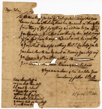 Torn Letter From Elias Ball II to his Son John Ball, n.d.