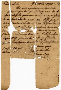 Letter from Isaac Ball to John Ball, October 9, 1774