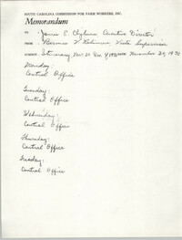 Memorandum from Bernice V. Robinson to James E. Clyburn, November 30, 1970