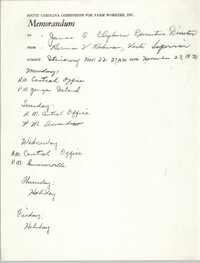 Memorandum from Bernice V. Robinson to James E. Clyburn, November 23, 1970