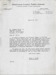Letter from Alton C. Crews to Ishmael Holly, Jr., March 25, 1977