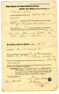 Bill of Sale for Three Enslaved Men from Jenkins MiKell to Harold Cranston, 1839