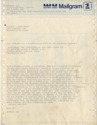 Mailgram from Bernice Robinson to Leonard Cunningham, October 31, 1974