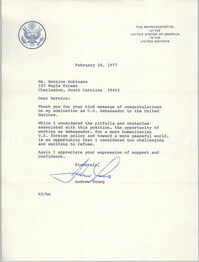 Letter from Andrew Young to Bernice Robinson, February 24, 1977
