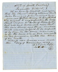 Agreement on Six Enslaved Persons Bequeathed to Henry Hilliard Gooch's Children, 1859