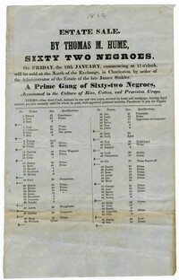 Notice of Estate Sale for Sixty-Two Enslaved Persons