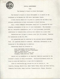 Special Announcement from The Governor's Council on Rural Development, 1983