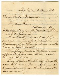 Letter from William Peronneau to R. W. Barnwell, August 4, 1861
