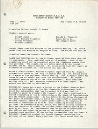 Minutes, Charleston Branch of the NAACP Executive Board Meeting, July 11, 1989