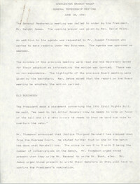 Minutes, Charleston Branch of the NAACP General Membership Meeting, June 28, 1991