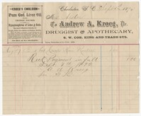 Andrew A. Kroeg Apothecary Bill, 1892
