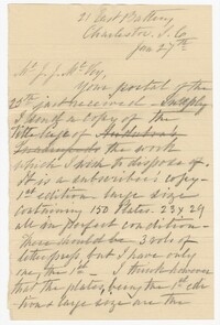 Letter from Susan Pringle Alston to John Jopseh McVey, January 27, 1897