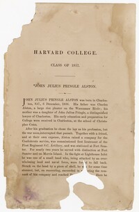John Julius Pringle Alston's Biography from the Report of the Class of 1857 in Harvard College
